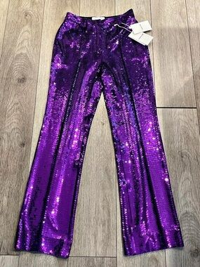 Paco Rabanne H&M Sequin Flare Trousers Purple Size 6 NWT